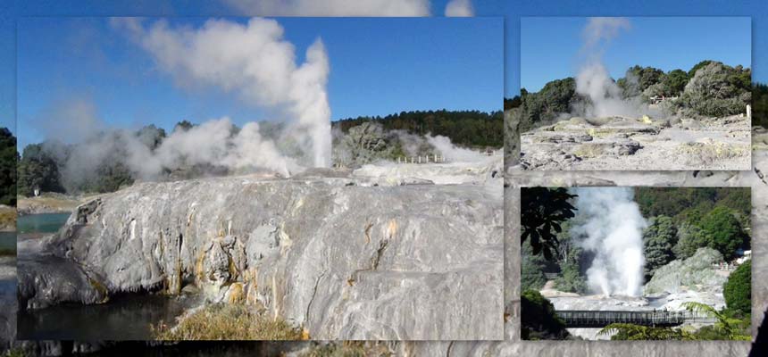 A város melletti Whakarewarewa geotermikus területen - nagy szerencsénk volt- láttunk gejzír kitöréseket. A város melletti Whakarewarewa geotermikus területen - nagy szerencsénk volt- láttunk gejzír kitöréseket.